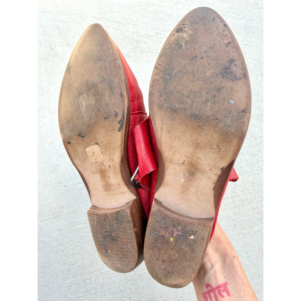 Free People Red Leather Slingback Mules Pointed Toe Buckle Ankle Strap Flats 40 - Picture 7 of 8
